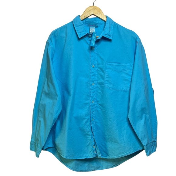 NWT Fresh Produce Men'S XXL Blue 100% Cotton Button-Up Shirt With Chest Pocket - Picture 1 of 16